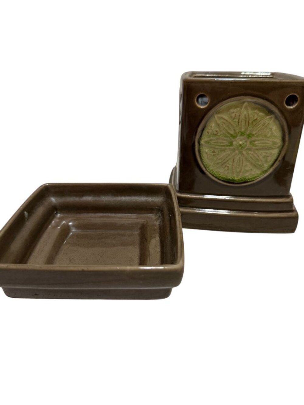 Scentsy Electric Wax Warmer Lotus Flower Green Brown Spring Summer Works - Picture 10 of 11